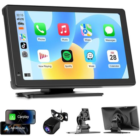 Écran Carplay Stéréo de Voiture 7 Pouces pour Apple & Android Auto, Lecteur de Voiture Portable avec Caméra de Recul, Lecture de Voiture sans Fil Compatible Tous Les Véhicules (1/5)