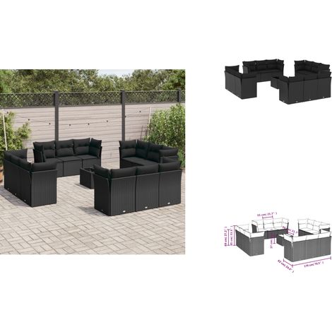 13-tlg. Garten-Sofagarnitur mit Kissen Schwarz Poly Rattan - Gartenmöbel Set - PE-Rattan Möbel - Outdoor Sofa - Esstisch - Lounge Set (1/3)