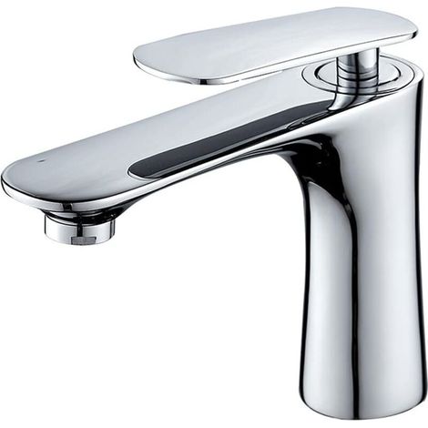 Robinet de salle de bain principal, robinet de lavabo de salle de bain moderne, robinet de lavabo monotrou en laiton, robinet d'eau chaude et froide surélevé, mitigeur de lavabo (Chrome) (1/5)