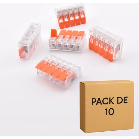 Alternative WAGO 221-415 – Pack 10 bornes à levier transparentes PCT-415 – 5 contacts – 32A