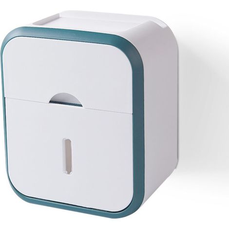 Distributeur de papier toilette mural vert, sans perçage, extracteur de papier et boîte à rouleau, étagère de salle de bain, sans axe de bobine (1/4)