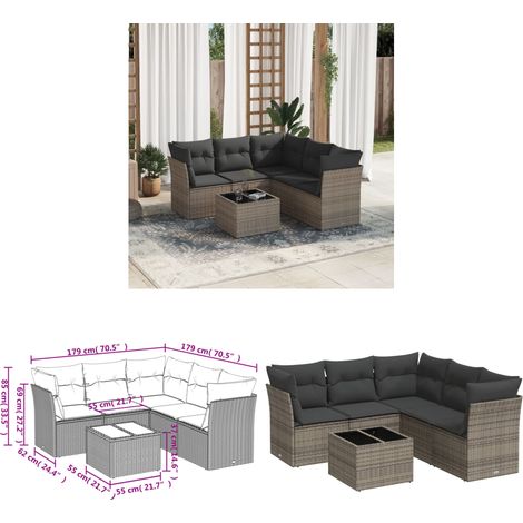 6-tlg. Garten-Sofagarnitur mit Kissen Grau Poly Rattan - Gartenmöbel - Esstischgarnituren - Outdoor Möbel - Lounge Set - Rattan Sofa - Home & Living (1/3)