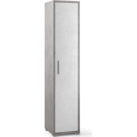 Schmaler Mehrzweckschrank aus weißem Zementholz 39 x 41 x H182 cm