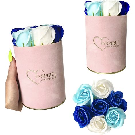 Flowerbox Inspiruj - Scatola rosa con rose di sapone - n. 3 Blue Mix (1/5)