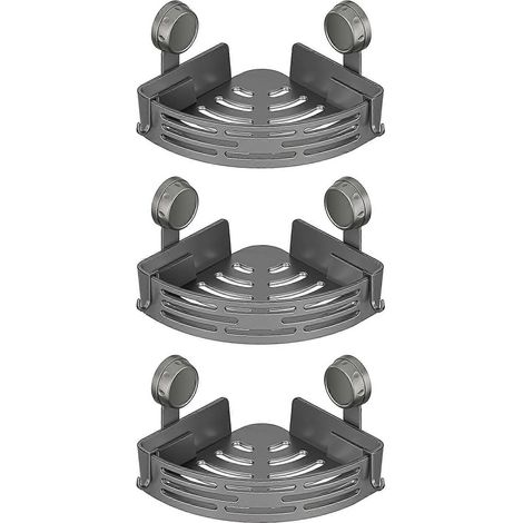 Paniers triangulaires à ventouses, étagère de rangement facile à nettoyer pour après-shampoing, gris (1/5)