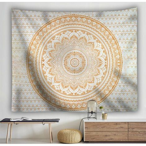 Tapisserie Murale Mandala Doré Style Ethnique en Flanelle 200x150 cm Décoration Intérieure pour Chambre à Coucher (1/5)