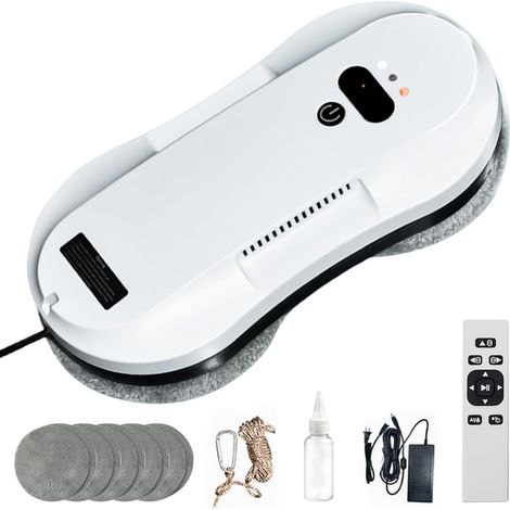 Robot Nettoyeur Vitre, Robot Laveur De Vitre Automatique, SystèMe De SéCurité, Navigation Intelligente, TéLéCommandé, pour Toutes Les Surfaces Lisses, avec 12 Chiffons (1/5)