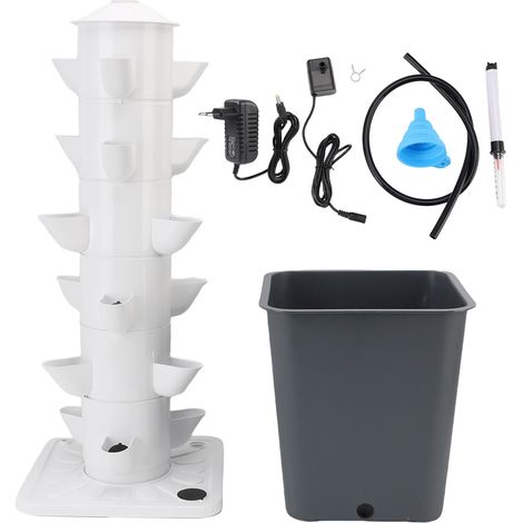 Système de culture hydroponique verticale, tour à 18 trous peu encombrante avec réservoir d'eau de 10l pour maison, prise ue