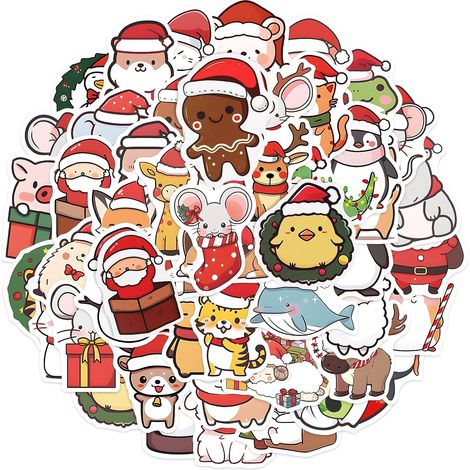 Autocollants de Noël Animaux Gommette Imperméable Étiquette Adhésif Décoration Scrapbooking 50PCS (1/3)