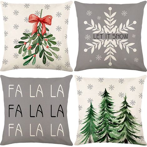 Lot de 4 Housses de coussin 45x45 cm, motif Noël, lin rustique, fermeture éclair invisible, salon chambre (1/5)