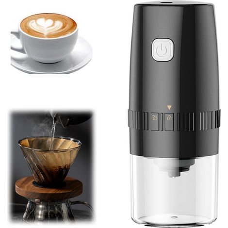 Elektrische Kaffeemühle - Tragbare Pfeffer- und Salzmühle - Mahlgrad einstellbar - Automatisches USB-Laden - Ideal für Küche, Grill und Esszimmer (Schwarz - 19 x 8 cm)