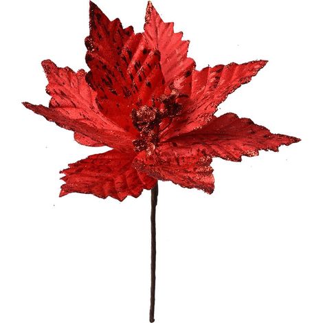 Plante artificielle étoile de Noël Poinsettia décoration festive en plastique rouge 23 x 27 cm - PANGIVO