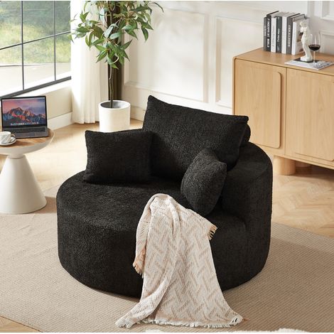 Poltrona modulare senza montaggio, cuscino schienale cilindrico, tessuto chenille, nera (1/5)