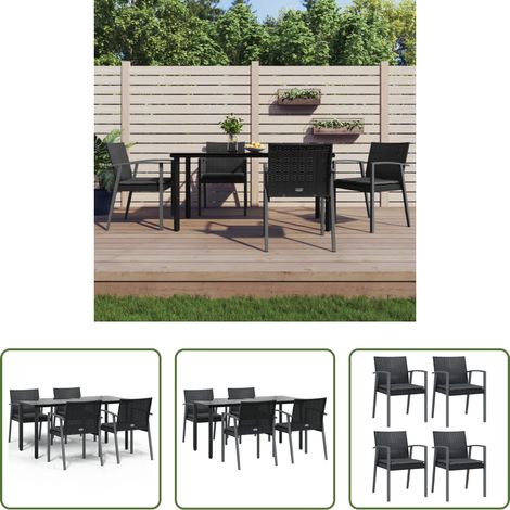 Gartenmöbel - 5-tlg. Garten-Essgruppe mit Kissen Poly Rattan und Stahl (1/5)