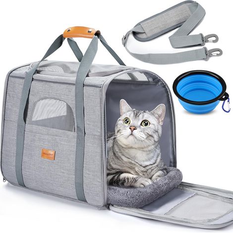 Sac De Transport Pour Chien Et Chat - 1 Unité - Oxford 600D - Respirant Et Approuvé Avion - Voyage En Avion Ou Voiture - Gris Clair 43,9x31x34cm (1/5)