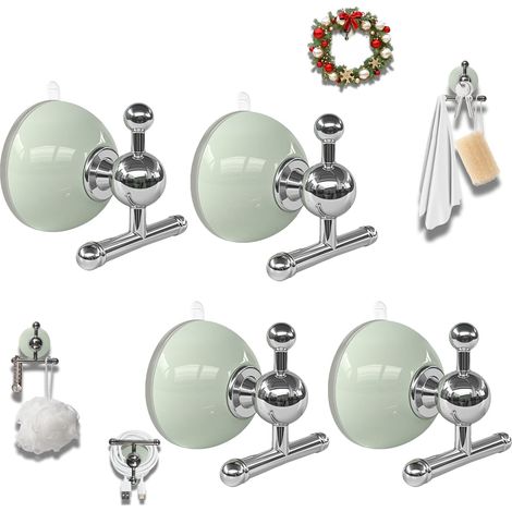 Filiyano-Lot de 4 crochets à ventouse en forme de T pour douche, porte d'entrée, fenêtre de salle de bain, porte vitrée, cuisine. Vert lait argenté. (1/5)