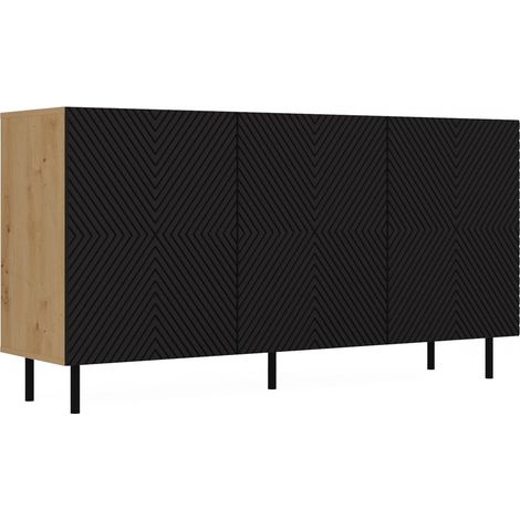 CAMI - 3-door glamour sideboard - 150x40x78cm - 4 storage niches - Slatted fronts (1/5)