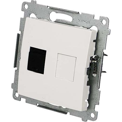 Prise informatique simple RJ45 catégorie 6 avec obturateur anti-poussière, blanche Simon54 (1/2)