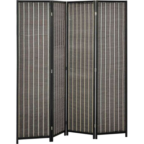 Paravent 4-teilig 180 x 180 cm Raumteiler Trennwand aus Bambus, Faltbar Sichtschutz Raumtrenner Stellwand für Wohnzimmer Braun Aosom