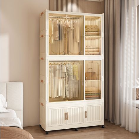 Armario modular plegable de polipropileno con 9 puertas magnéticas, 2 barras y ruedas OKWISH (1/5)