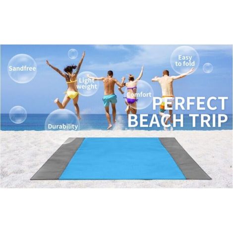 200x210cm Tapis de Plage, Natte de Plage, Portable Imperméable Tapis de Plage, Serviette Impermea, Serviette de Plage Anti Sable avec 4 Coins de Fixation pour Plage,Pique-Nique,Camping (1/4)