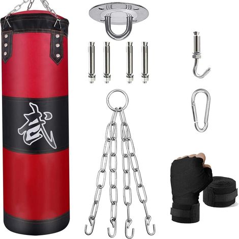 Boxsack Set 100cm Heavy Duty Punching Bag Boxing Bag Rot UNGEFÜLLT (1/5)