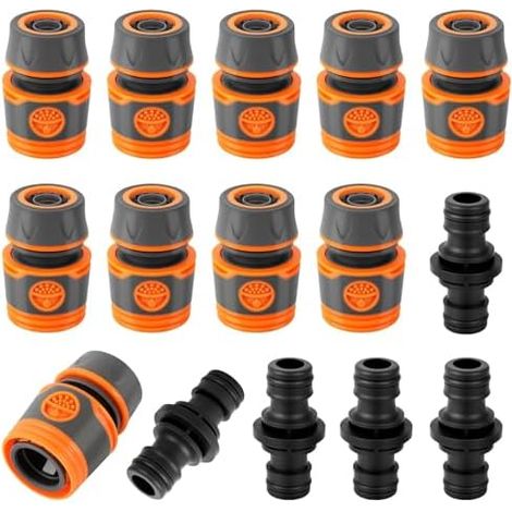 Kit de Raccords Tuyaux, 15 Pièces 1/2 Pouce 13mm Double Fiche Tuyau D'arrosage Prolongateur, Raccord pour Rallonger le Jardin Familial - (1/5)