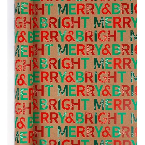 Papier cadeau kraft de Noël (0,43 x 3 mètres), style rétro, idéal pour les fêtes de fin d'année.