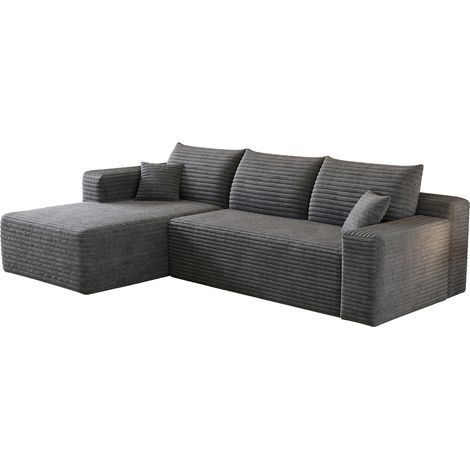 Divano angolare L 241 cm grigio scuro in tessuto effetto velluto a coste (1/5)