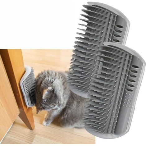 2-pack, grooming kit, angled massage comb with catnip, scratching brush, for long-haired and short-haired cats