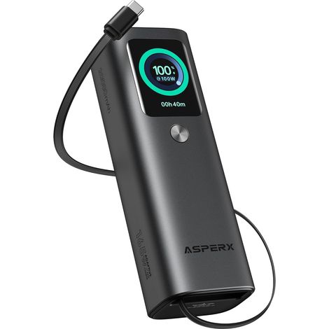 100W 20000mAh Batterie Externe pour Ordinateur Portable  Câble Rétractable,Écran TFT,Alliage d'aluminium,Flugzeugtauglich，Compatible avec /S25 Ultra/ (1/5)