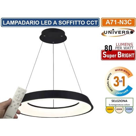 UNIVERSO A71-N3C LAMPADARIO LED SMD A SOSPENSIONE DESIGN CIRCOLARE 43W COLORE NERO CCT 3 IN 1 TEMPERATURA LUCE SELEZIONABILE (1/4)