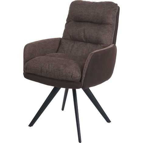 Esszimmerstuhl HHG-847, Küchenstuhl Stuhl, drehbar Auto-Position Stoff/Textil MVG braun-dunkelbraun, mit Armlehne
