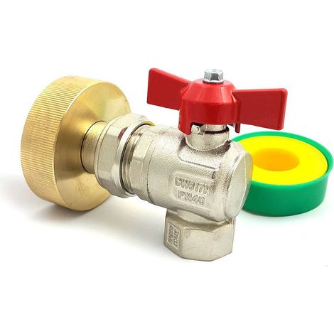 Raccord S60x6 en laiton avec robinet laiton en équerre femelle 3/4 pouce (1/4)