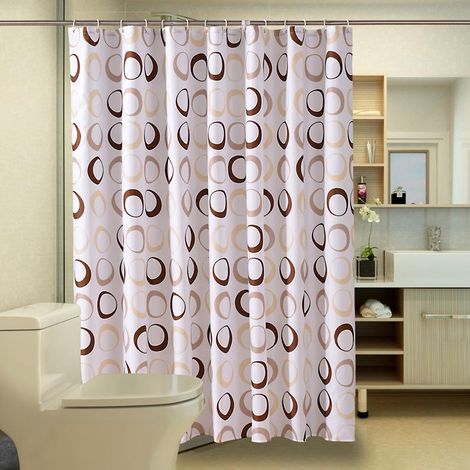 Rideau de Douche 180x200cm Marron avec 12 Crochets, Sèche Rapidement, Imperméable en Polyester Lavable en Machine, Drap de Bain pour Salle de Bains (1/5)