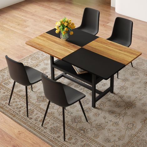 Set tavolo sala da pranzo 160x90x76 cm MDF metallo nero con vano portaoggetti, cucina FloraGrace (1/5)