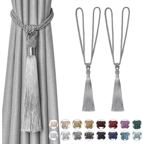Lot de 2 embrasses à pompons longs, corde tressée faite main, style européen. (1/5)