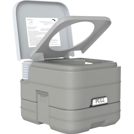 10L Portable Toilet for Adults, Outdoor Camping Toilet with 2 Detachable Tanks & Push-button Operation, Compact Outdoor Travel Potty Loo with Lid, Seat for Fishing, Hiking, Picnic, Grey