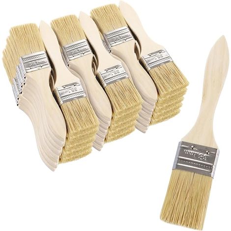 Lot de 50 Pinceaux Plats 38mm (1,5 Pouces) - Pinceaux à Peindre en Soies Naturelles avec Manche en Bois Ergonomique - Idéal pour Peinture, Vernis, Lasure, Colle - Bricolage, Meubles et Clôtures (1/3)