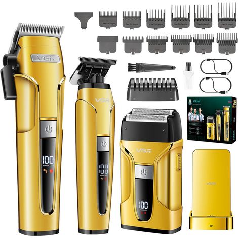 Professional Men's Hair Clipper Kit Equipped Ceramic Blades  Men's Beard and Hair Clipper, Magnetic Charging Station, Barber Kit with LED Display (1/5)