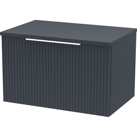 Tixall Fluted 1 Drawer Wall Hung Vanity Unit with Worktop, Dark Grey, 600mm