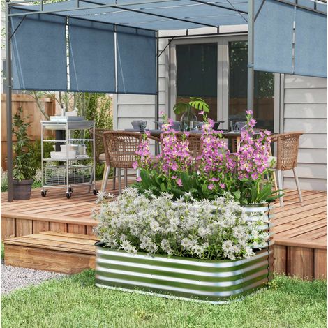 Hochbeet 120x90x30 cm silber aus Metall mit 2 Ebenen (1/5)