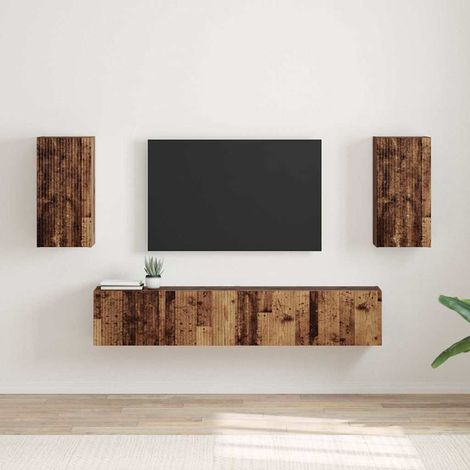 Meuble TV mural Montage mural 2 pcs-Banc TV-Meuble Télé suspendu Bois Ancien 30 x 31 x 60 cm (1/5)