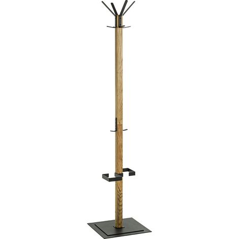 Portemanteau en bois massif coloris chêne et métal noir -longueur 40 x profondeur 40 x hauteur 180 cm (1/5)