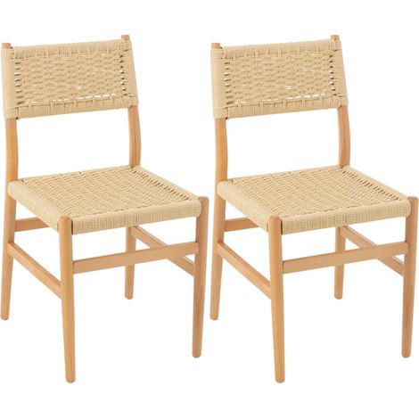 Chaises de salle à manger en bois et assise tressée (lot de 2) - SOFIA (1/5)