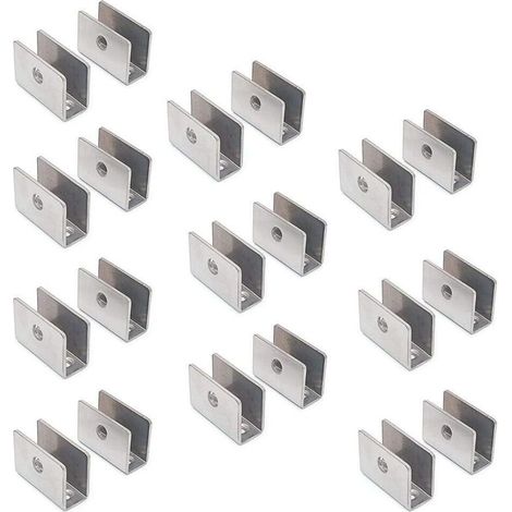 Lot De 20 Supports Pour Étagère En Verre – 201 En Acier Inoxydable Avec Pince De Serrage Ronde Réglable De 8 À 12 Mm D'épaisseur, Panneau De Taille 27 X 37 X 16 Mm