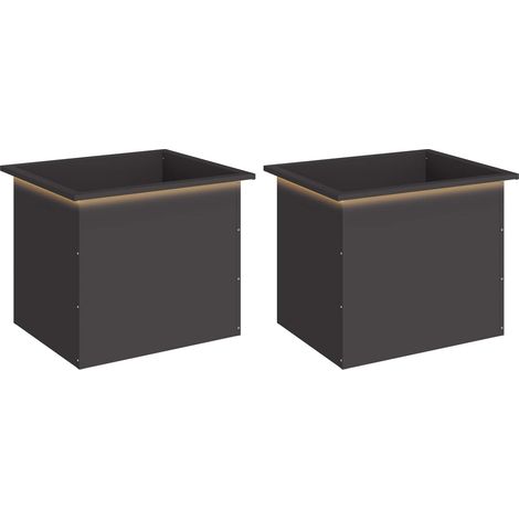 vidaXL Garden Planter with LED 2 pcs Black 50 x 60 x 48 cm Steel