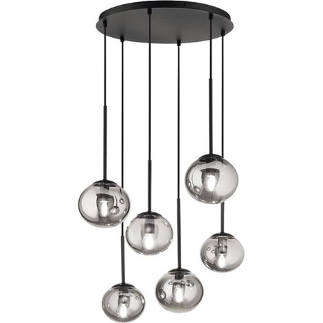 Lampada a sospensione JEWEL in metallo e vetro soffiato 55 cm 6 Luci verticale Nero (1/3)