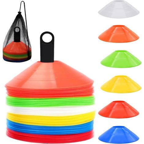 60 Pièces Plots de Marquage pour Football Cône, 19CM Cônes de Marquage de Sécurité Sportive avec Sac de Transport et Support pour Basketball Soccer Football L'agilité Entraînement (6 Couleurs) (1/5)