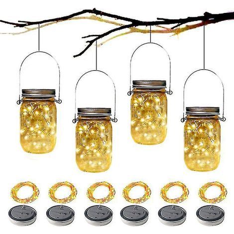 12 zauberhafte Lichterketten mit Einmachglasdeckeln, solarbetrieben, für Garten- oder Partydekoration – 6 Stück